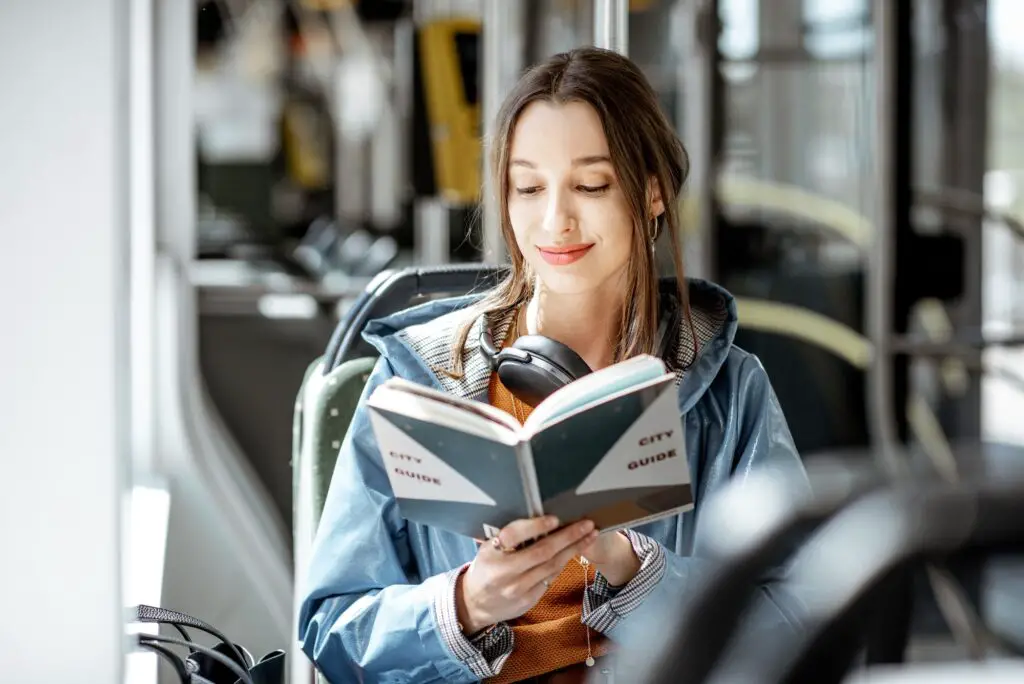 Female passenger using public transport
