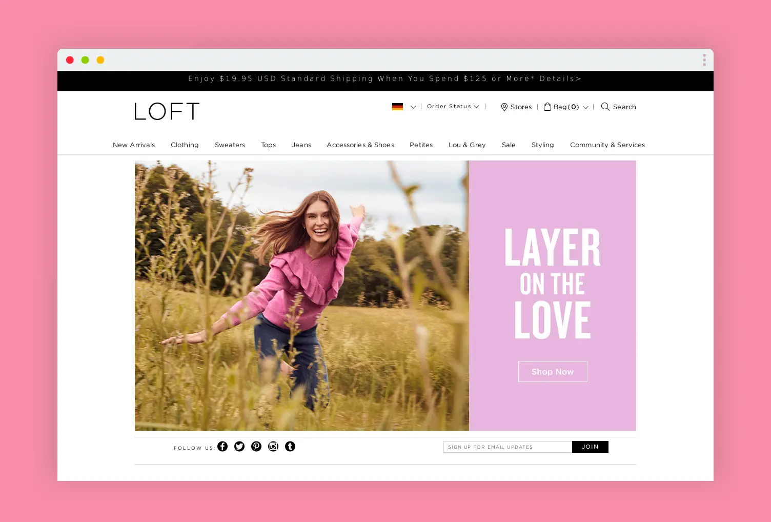 Student using browser to shop LOFT